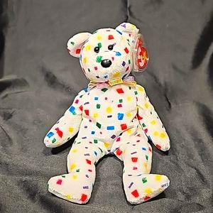 TY 2k Beanie Baby Bear, Tag Attached w/Protector 1999 RARE MANY TAG ERRORS